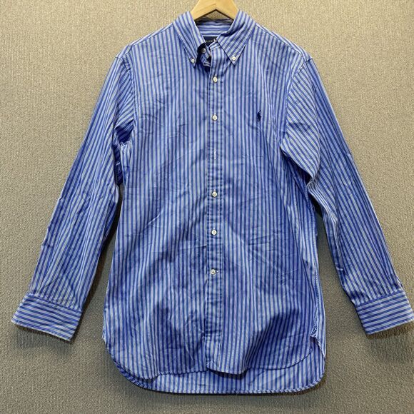 Ralph Lauren Classic Fit Button-Down Size 15 1/2 32/33 Blue White Striped - Picture 1 of 7